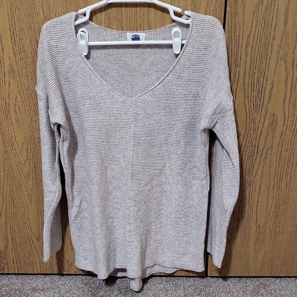 OLD NAVY Women's Beige Long Sleeve Blouse Pullover Knit Sweater Size Large
